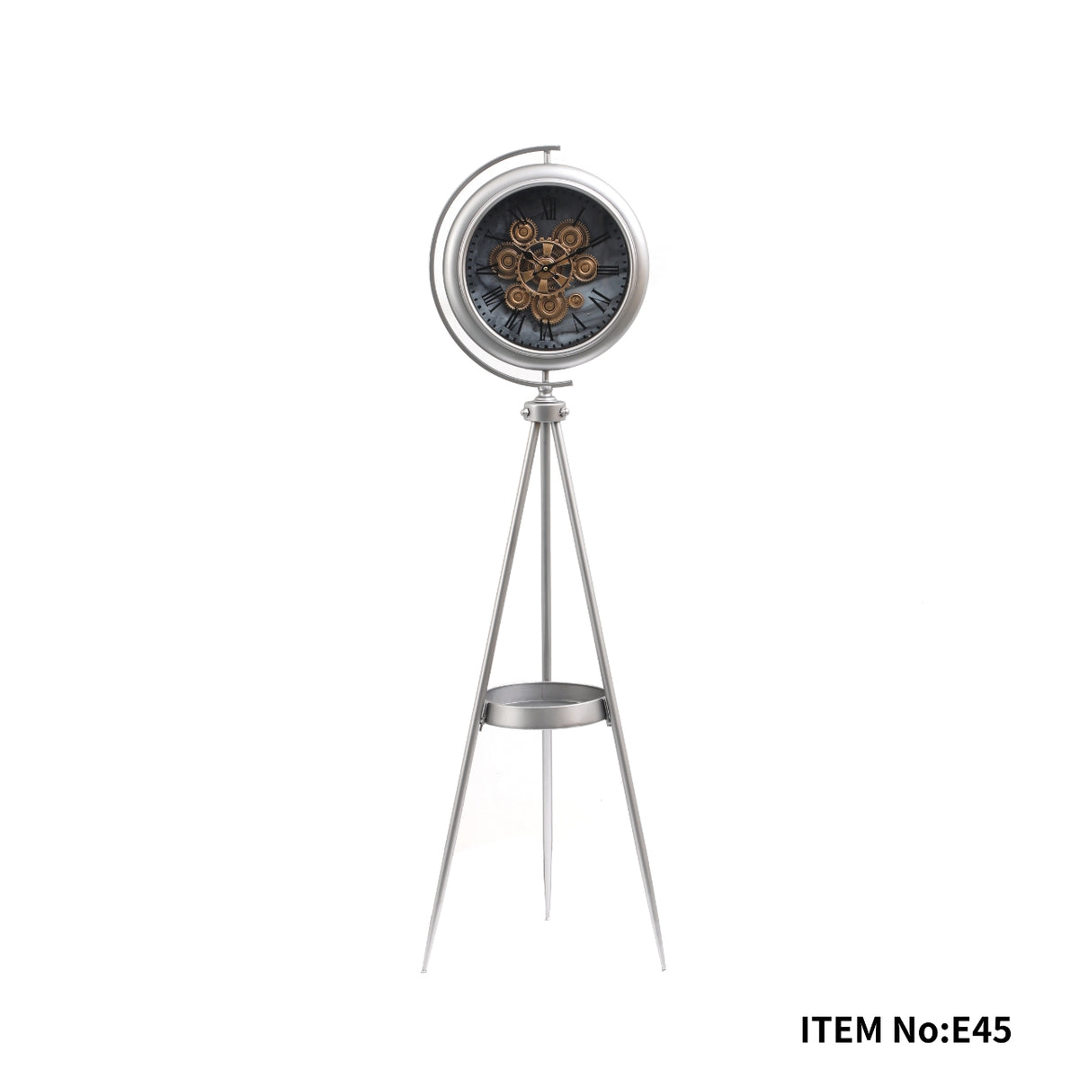 Silver Floor Mounted Gear Clock