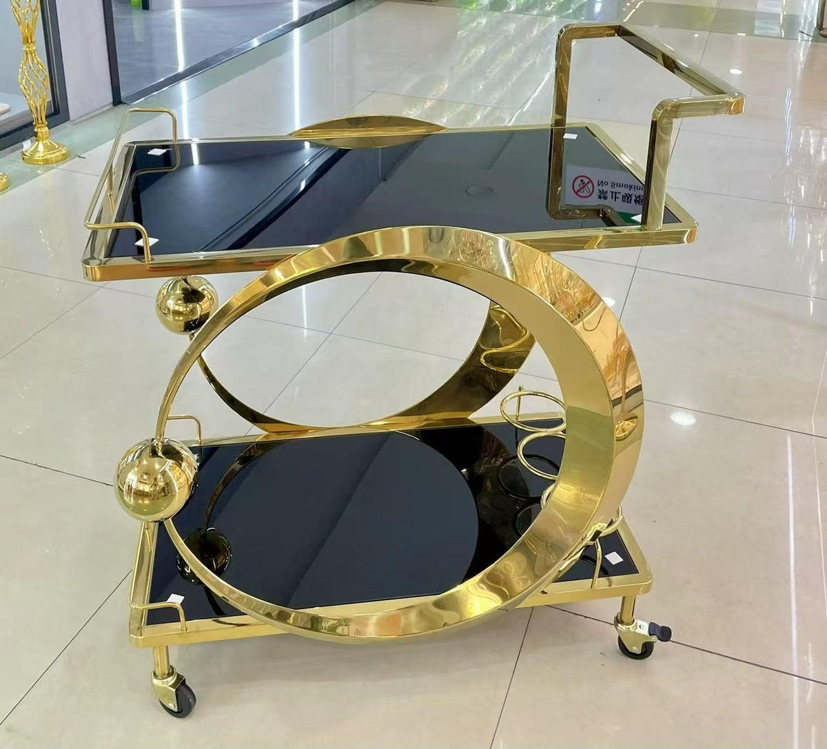 Gold & Black Glass Serving Trolley
