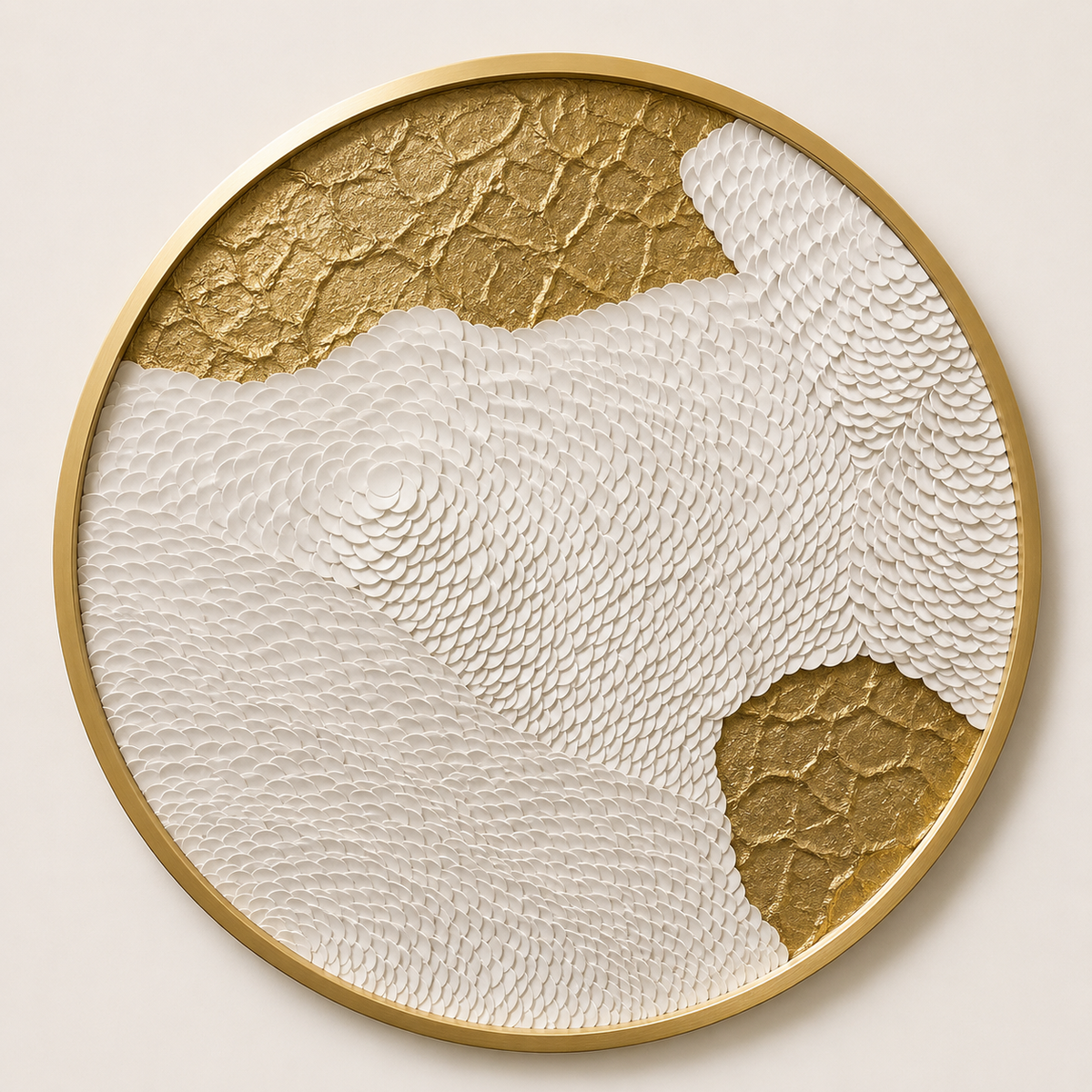 White & Gold Sculptural Round Wall Art