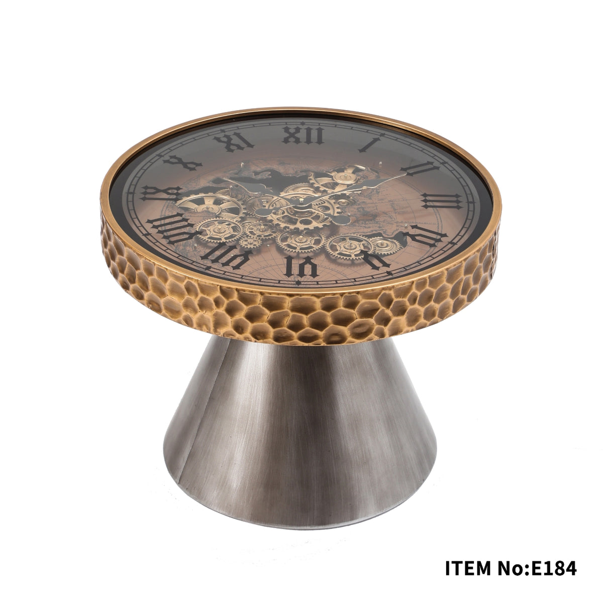 Hammered Gold & Silver Clock Side Table