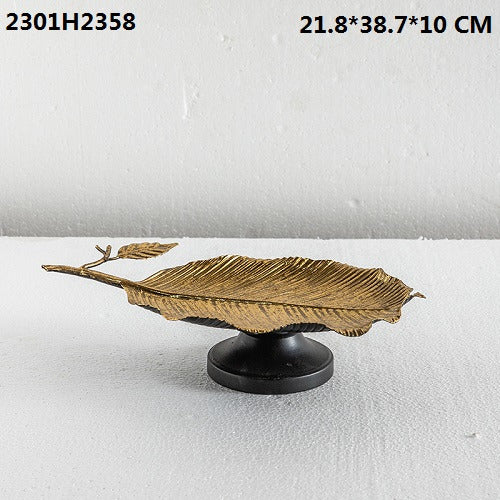 Gold Feather Decorative Pedestal Dish
