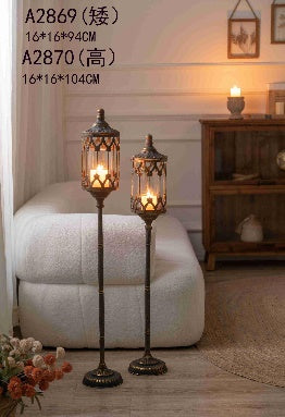 Tall Vintage Lantern Floor Candle Holder Set