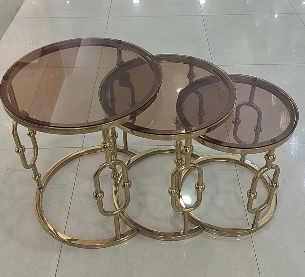Gold & Smoked Glass Nesting Tables - Set of 3