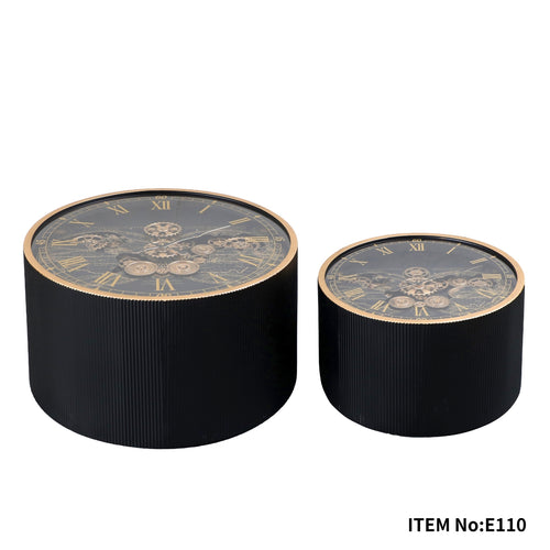 Black & Gold Round Clock Coffee Table Set
